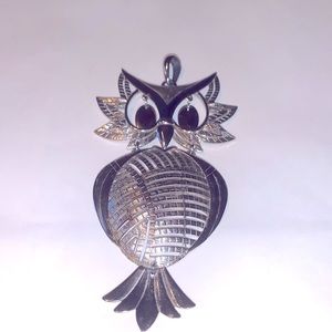 Signed Vintage Alan Silver Tone Owl Pendant